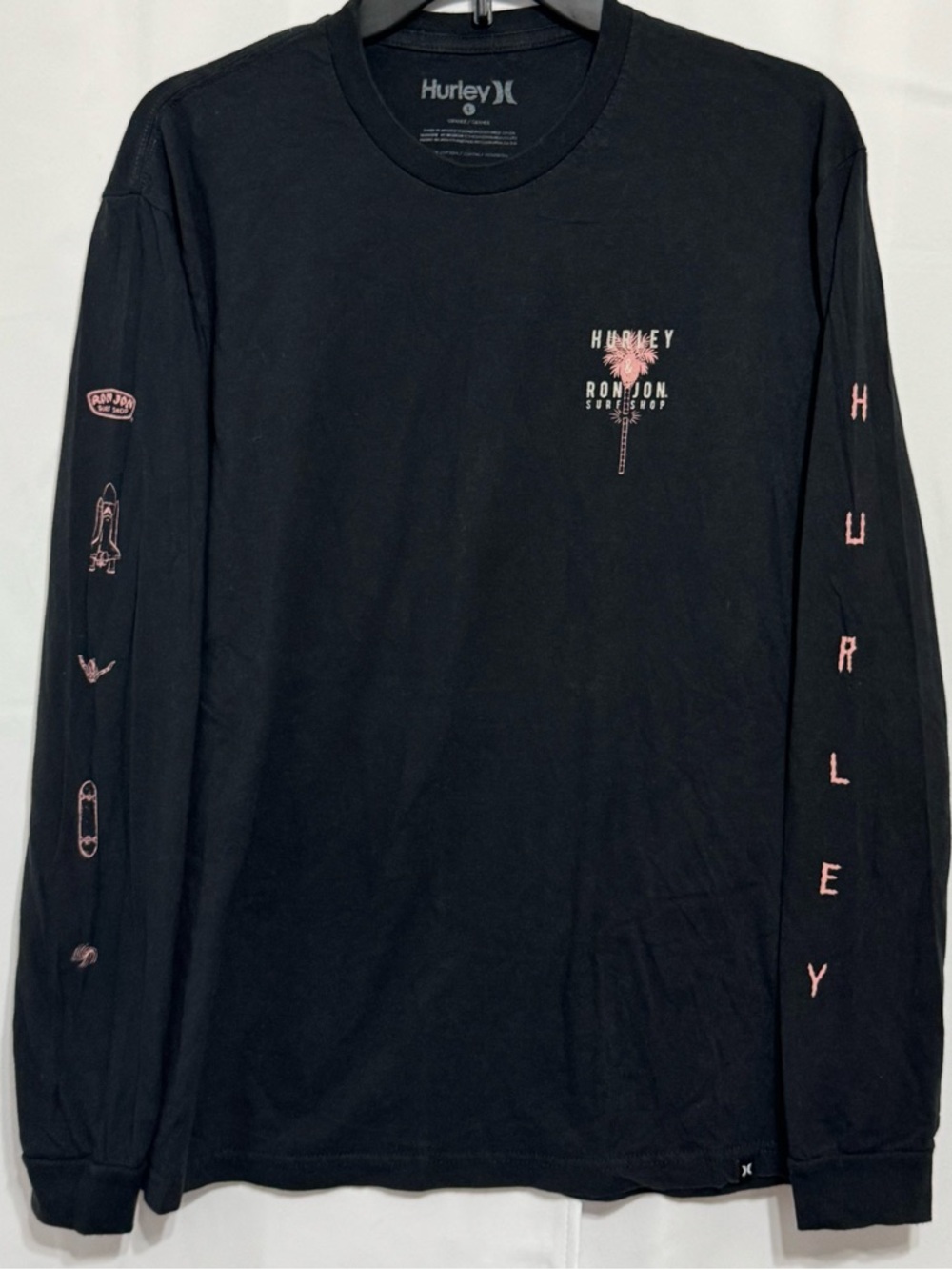 Hurley Ron Jon Surf Shop Long Sleeve Black Pink Graphic Surfcore Retro Skate L